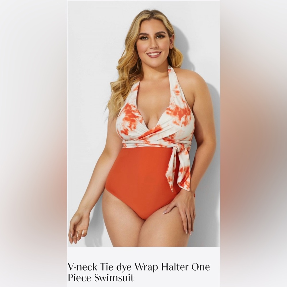 NWT meet.curve V-neck Tie dye Wrap Halter One Piece Swimsuit size XL + sarong